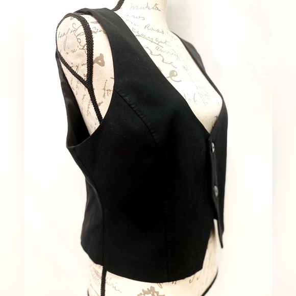 ELLE Tuxedo Black pleats, ruffle, bow, detail back 2 button front Vest Large - Picture 4 of 12